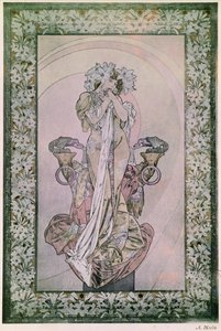 エドモンドロスタンドのラプリンセスロインテインの装飾パネル、サラベルナール（1844-1923）、1890〜1910年（リトグラフ） 作： Alphonse Mucha